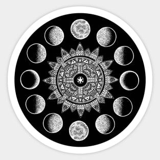 Mandala Moon Phases in black circle Sticker